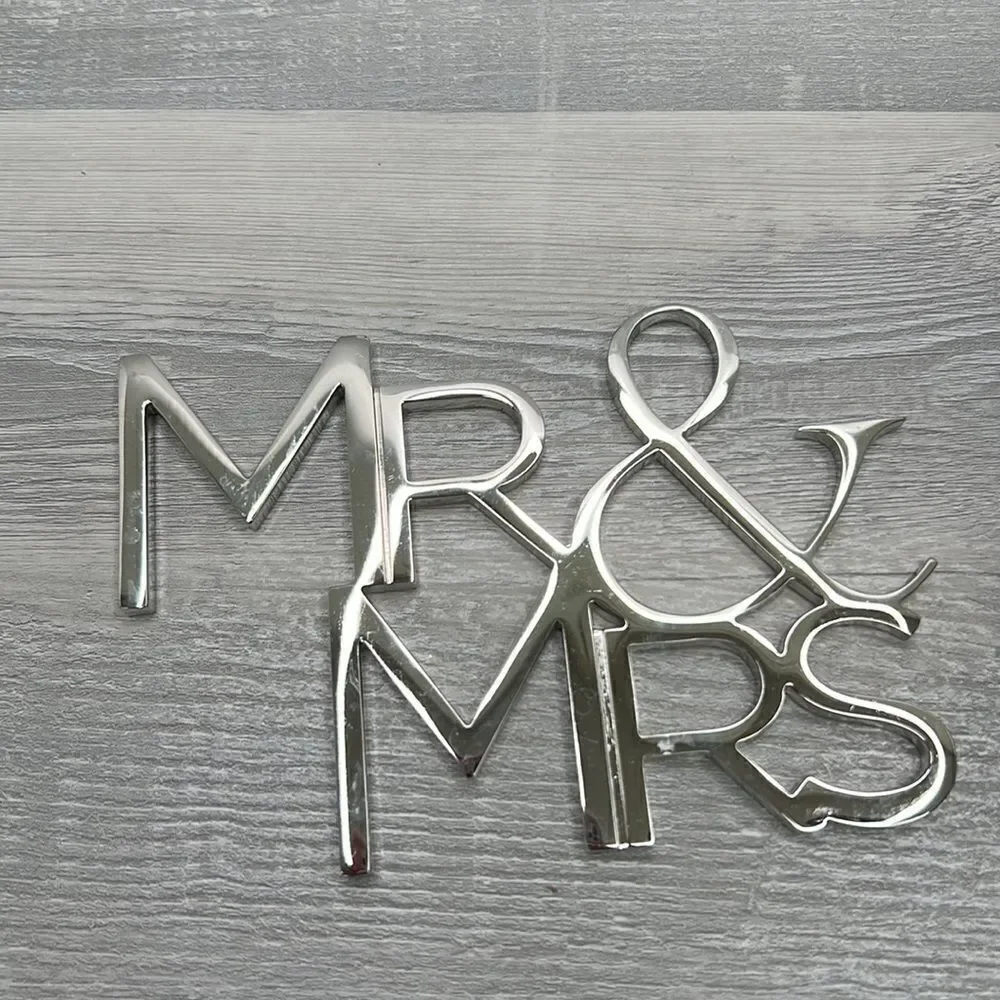 Olivia &Oliver Polished Silver Finish Mr. & Mrs. cake topper EUC